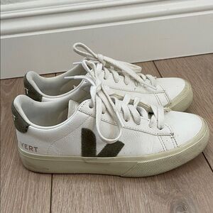 Veja Women's Leather Campo White and Olive Sneakers